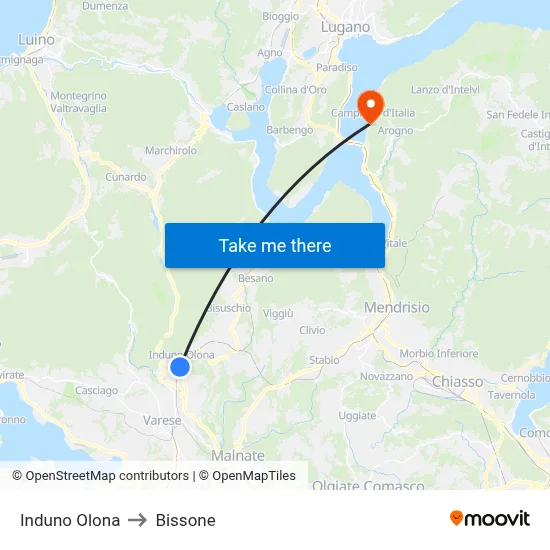 Induno Olona to Bissone map