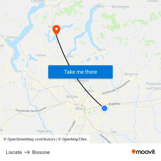 Liscate to Bissone map