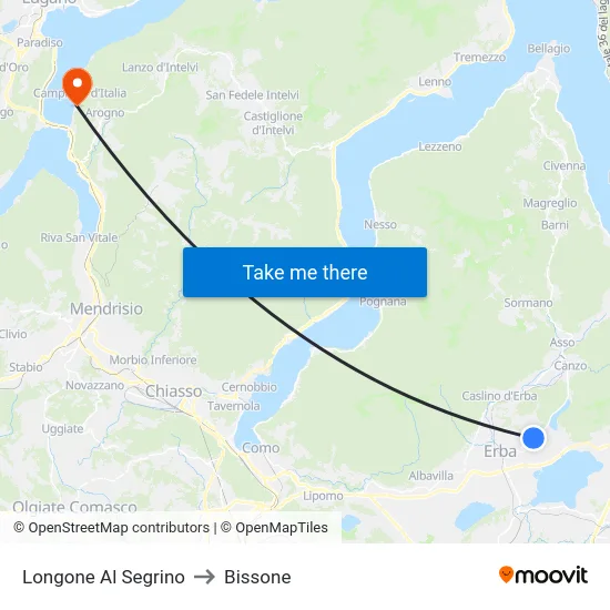 Longone Al Segrino to Bissone map