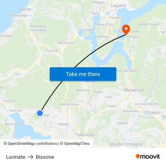 Luvinate to Bissone map