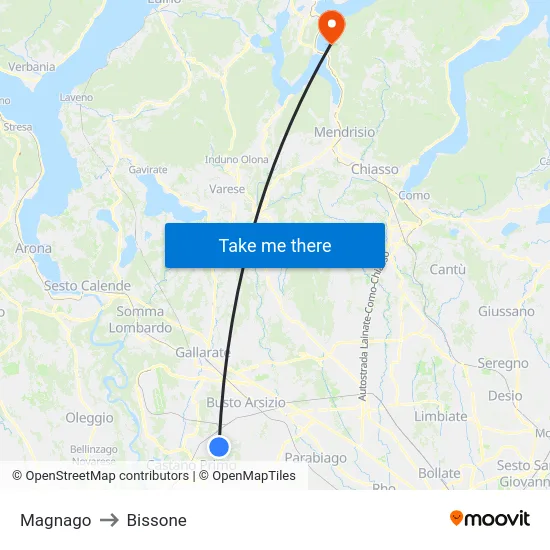 Magnago to Bissone map