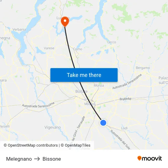 Melegnano to Bissone map