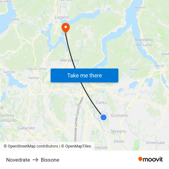 Novedrate to Bissone map