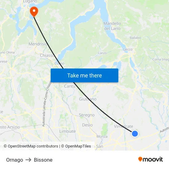 Ornago to Bissone map