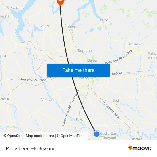 Portalbera to Bissone map