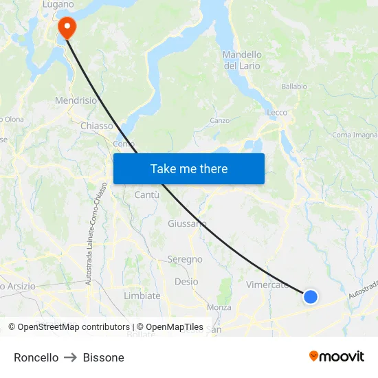 Roncello to Bissone map