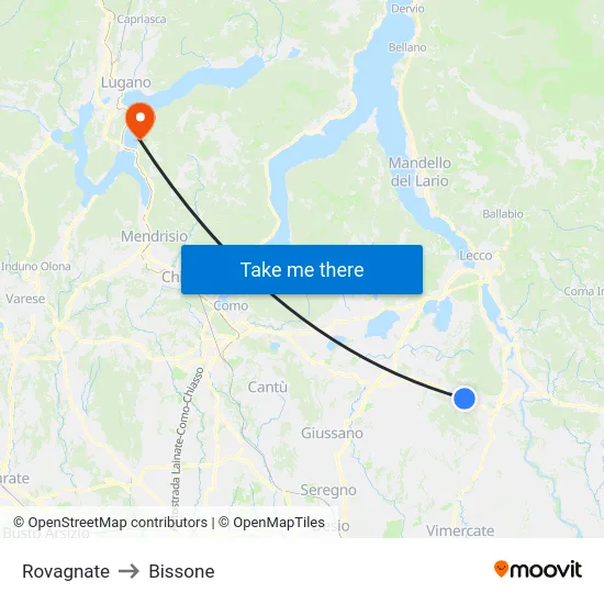 Rovagnate to Bissone map