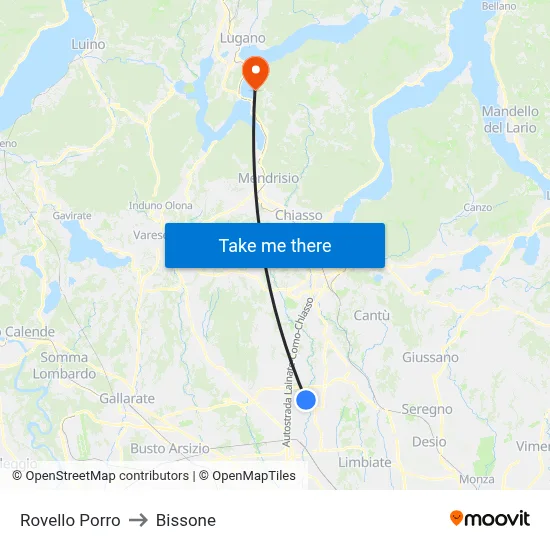 Rovello Porro to Bissone map