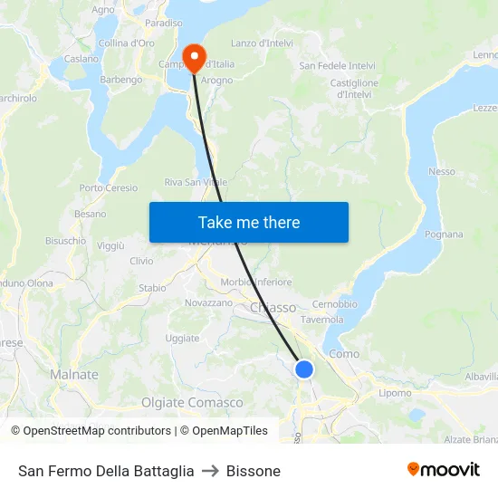 San Fermo Della Battaglia to Bissone map