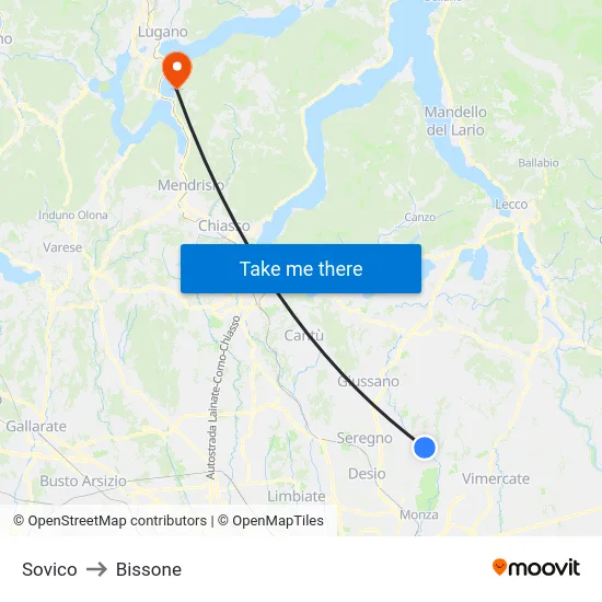 Sovico to Bissone map
