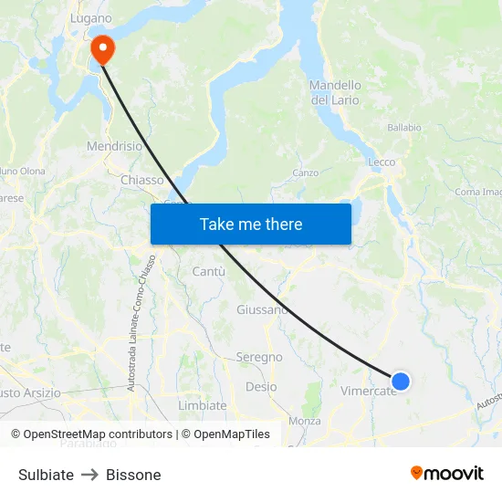Sulbiate to Bissone map