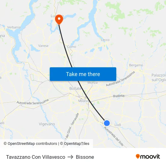 Tavazzano Con Villavesco to Bissone map
