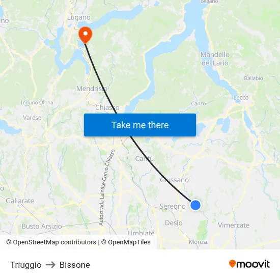 Triuggio to Bissone map