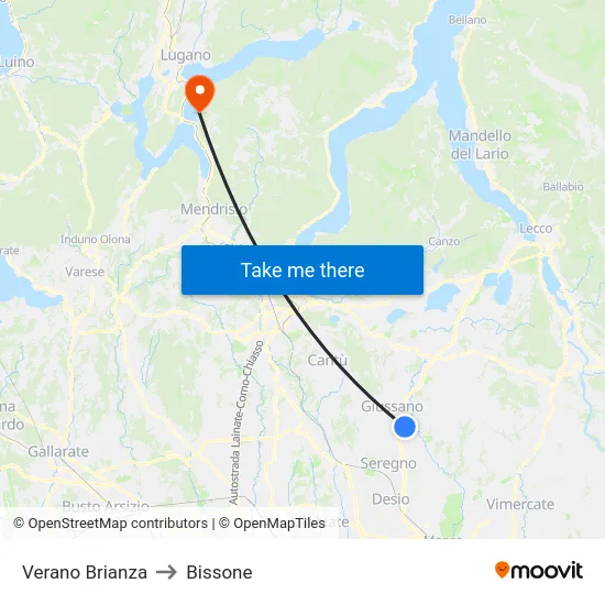 Verano Brianza to Bissone map