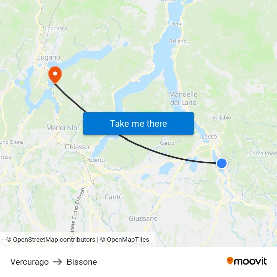 Vercurago to Bissone map