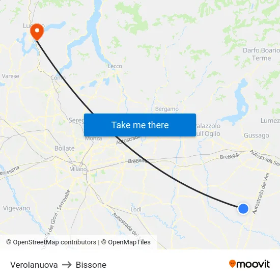 Verolanuova to Bissone map