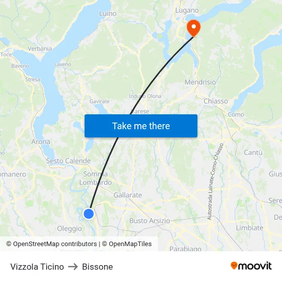 Vizzola Ticino to Bissone map