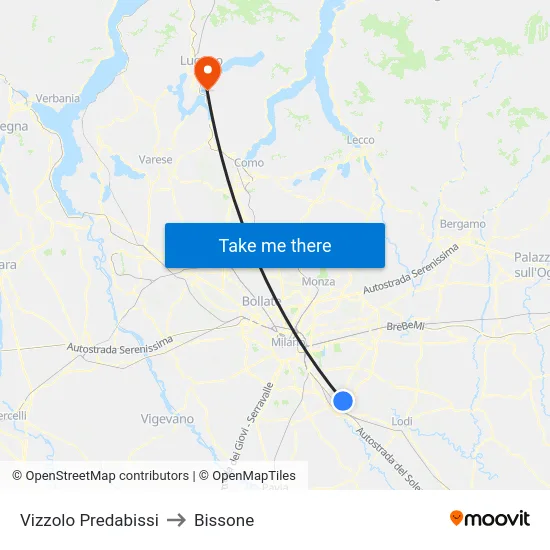 Vizzolo Predabissi to Bissone map