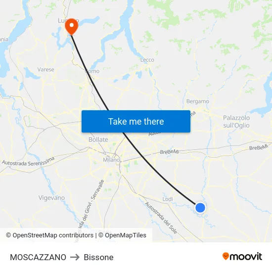 Moscazzano to Bissone map