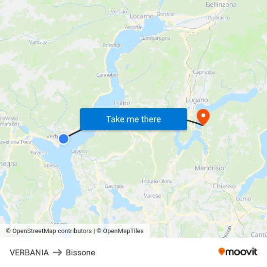 Verbania to Bissone map