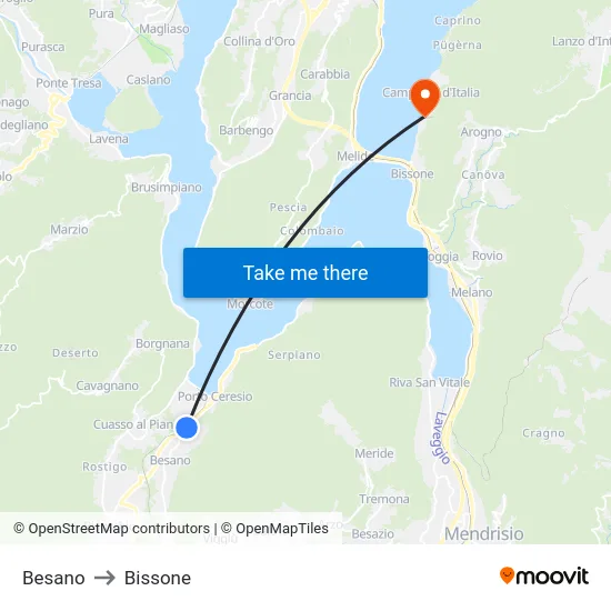Besano to Bissone map