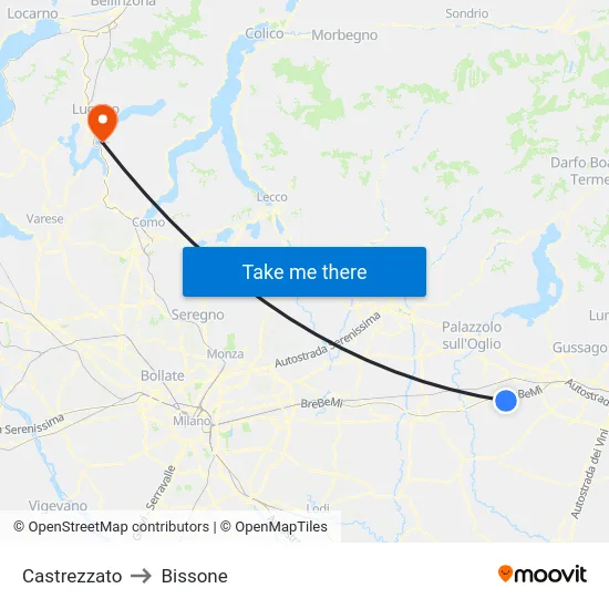 Castrezzato to Bissone map