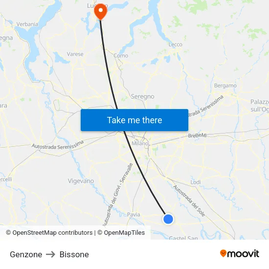 Genzone to Bissone map