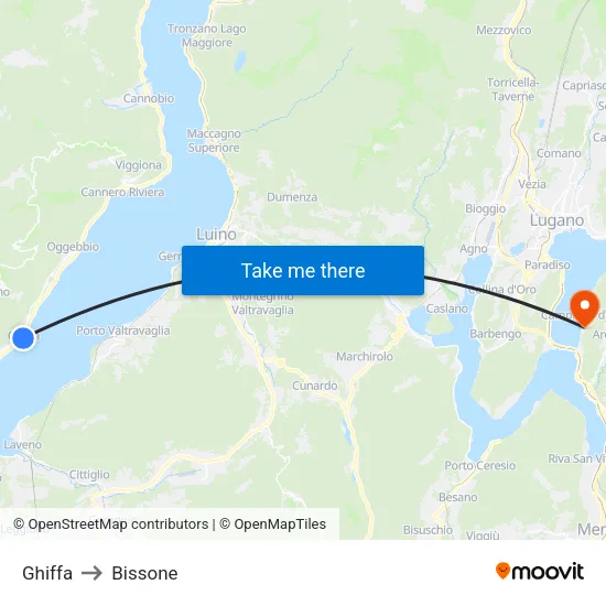 Ghiffa to Bissone map