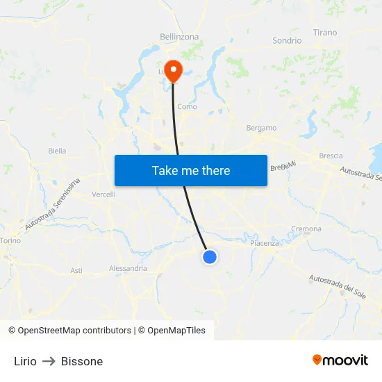 Lirio to Bissone map