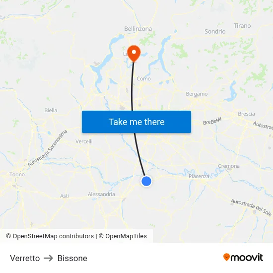 Verretto to Bissone map