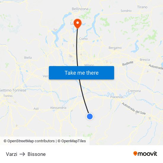 Varzi to Bissone map