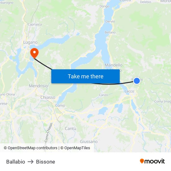 Ballabio to Bissone map