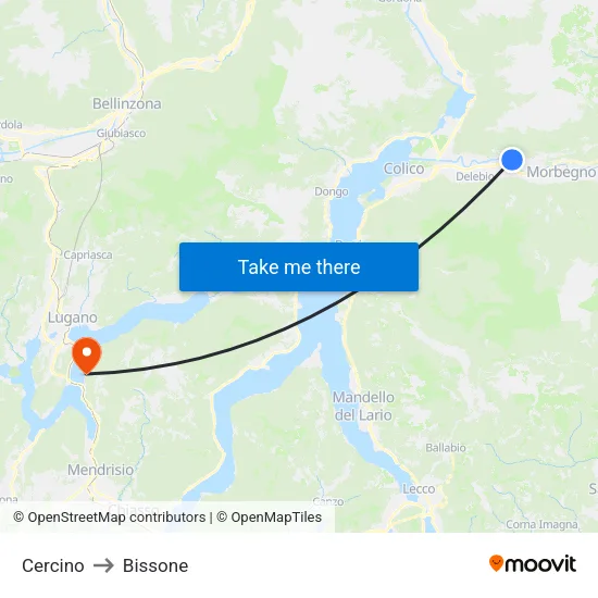 Cercino to Bissone map