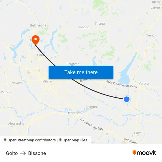 Goito to Bissone map