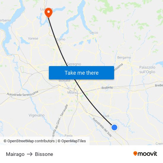 Mairago to Bissone map