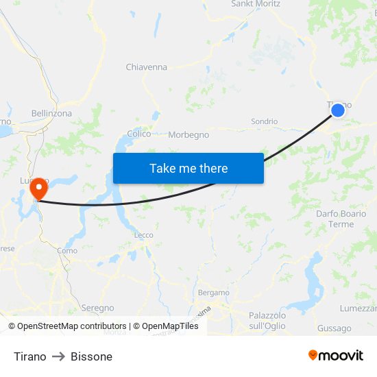 Tirano to Bissone map