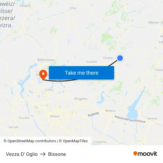 Vezza D' Oglio to Bissone map