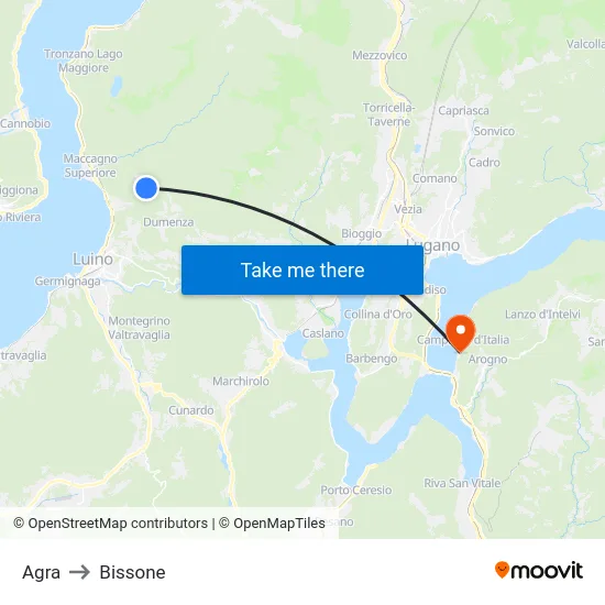 Agra to Bissone map