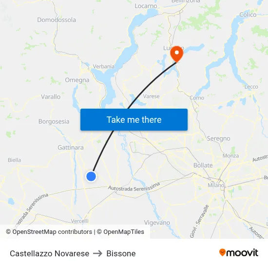 Castellazzo Novarese to Bissone map