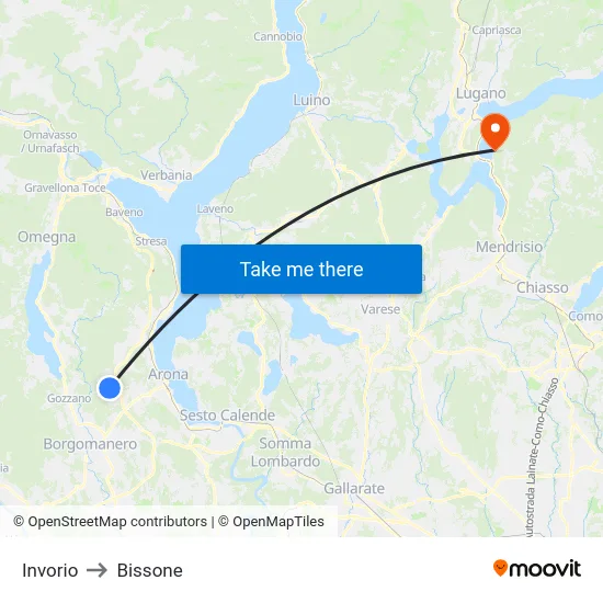 Invorio to Bissone map