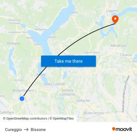 Cureggio to Bissone map