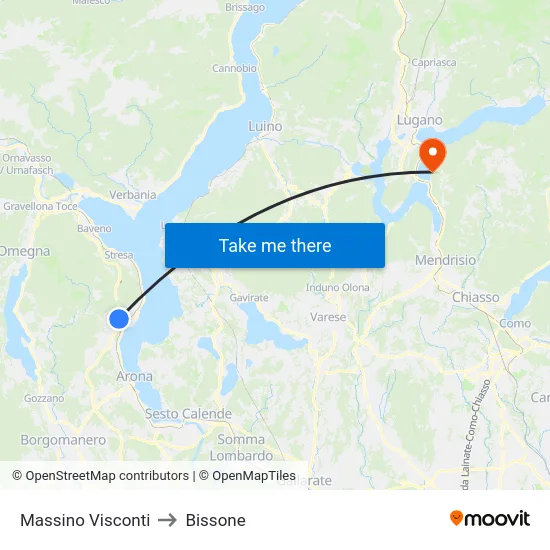 Massino Visconti to Bissone map