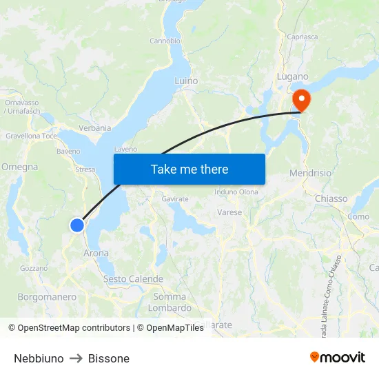 Nebbiuno to Bissone map