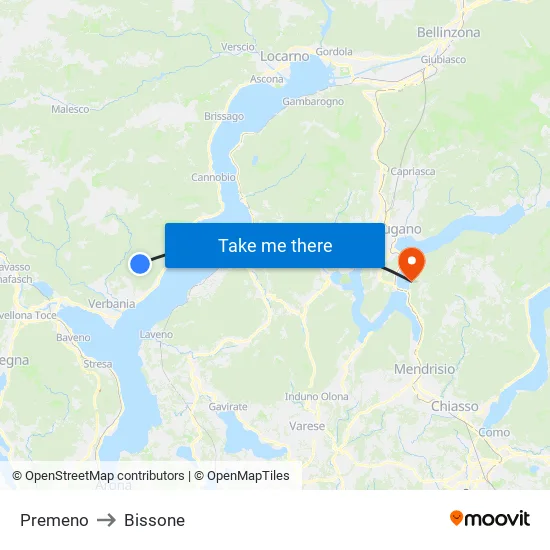 Premeno to Bissone map