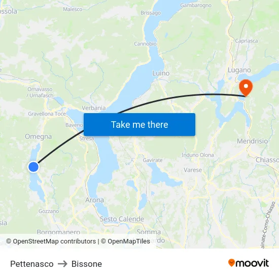 Pettenasco to Bissone map