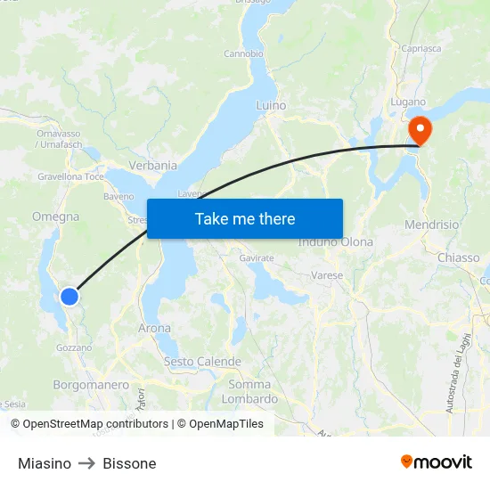 Miasino to Bissone map