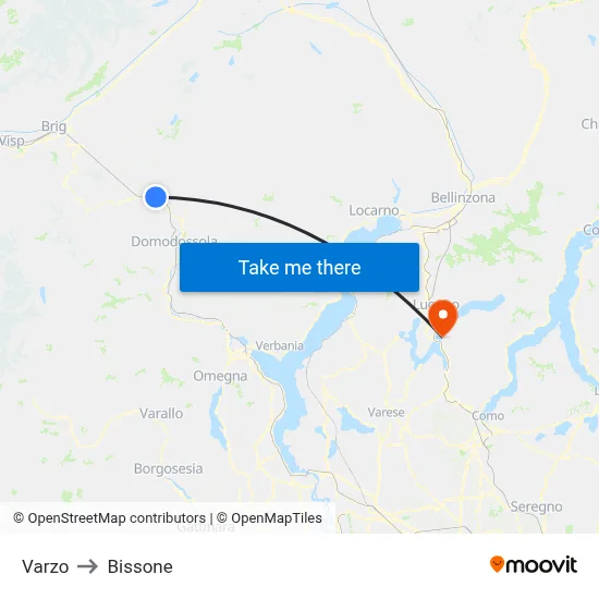 Varzo to Bissone map