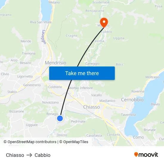 Chiasso to Cabbio map
