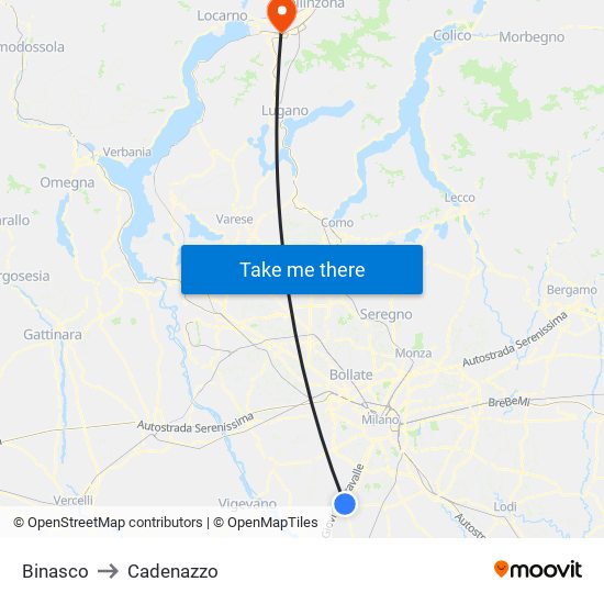 Binasco to Cadenazzo map