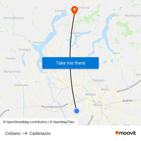 Cisliano to Cadenazzo map